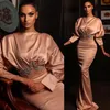 Aso EBI Afryki Plus Size Mermiad Suknie Wieczorowe Bateau Neck Satin Długie Rękawy Zroszony Kryształy Prom Suknie Dla Kobiet Party Formalna Druga Recepcja Dress Custom