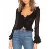 Women Spoon Neck Ruffles Edges Knit Cardigan With Flare Sleeve HOPA Sweater 210512