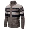 秋冬カーディガン男性の縞模様のニットカーディガンメンズウィンタージャケットコートジッパーカーディガン暖かいニットセーター211008