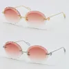 Whole Men Women Rimless Oversized Round Sunglasses Carved Diamond Cut lens Outdoors driving glasses design half frame Adu222w