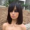 13x4 Straight Bob Fringe Wig With Bangs Short Spets Front Human Hair Wigs Remy Brasilian 130 150 Density Middle Ratio Bleached8026077