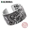 BALMORA REAL 999 Pure Silver Dragon Buddhism Sutra Öppna ringar för män som staplar vintage Cool Punk Finger Jewelry Gift 211116
