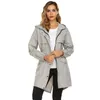 Kvinnors Trench Coats Zipper Up Drawstring Hooded Rain Coat Long Jacket Women Autumn Sleeve Casual Streetwear Ytterkläder