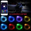 6 in 1 RGB LED Ambient Light Atmosphere Lamp Car Interior Decoration Light With Fiber Strip Lights By App Remote Control 12V