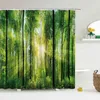 Modern 3D-tryck skog Dusch gardin grön växt träd landskap bad gardin med krokar för badrum vattentät landskap 211115