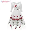 AELEGANTMIS Moda Vintage Floral Bordado Party Vestido Mulheres Sexy Elegante Swing Senhoras Manga Longa V-Neck Maxi 210607