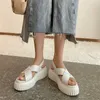 Meotina Kadın Ayakkabı Hakiki Deri Sandalet Düz Platformu Toka Sandalet Yuvarlak Ayak İnek Deri Bayanlar Ayakkabı Yaz Şerit 40 210608