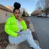 Kadın Aşağı Ceket Neon Renk Parkas Uzun Kollu Giyim Kısa Mont Standı Yaka Kış Sıcak 7-Renk Ayna Pürüzsüz Fermuar Palto Boş Zaman Pamuk-Yastıklı Ceketler