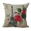 Paris France Eiffel Tower Printed Cotton Linen Sofa Soft Cushion Pillow Cover C10374351333