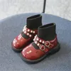 Botte courte à semelle souple pour enfants printemps automne enfants filles chaussures mignon tout-petits bébé perle chaussures en cuir haut de gamme