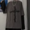T-shirt da donna Fernan Grunge Print Graphic Tees T-shirt gotiche a maniche lunghe da donna Punk Mall Goth Black Tops Oversize E Girl Oversize Cloth
