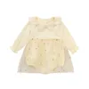 0-24M Girls Princess Triangle Romper Summer Cute Long Bubble Sleeve Doll Collar Daisy Playsuit With Printed Tulle Skirt Hem Jumpsuits