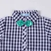 Jongens Set Summer Fashion Design Baby Kleding Tie Plaid Shirt Top + Broek 2st ChildRenclothes 210515