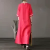 Original national style women s dress stitching embroidery tear edge linen dress loose sleeve high grade 210322