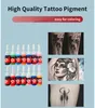 Tattoo Kit Body Art 2 spoelen Guns Machineset 14 kleuren Pigmenttatoeages Inktnaalden Voeding Permanente make-upkits