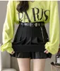 Preto mini saia mulheres punk gótico alta cintura goth harajuku s garota de escola bonito estilo formado plissado com cinto 210629