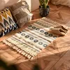 60x90cm Retro Bohemian Hand Woven Tassel Carpet for Home Living Room Window Bedside Linen Rug Table Runner Door Mat Decor 220301