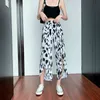 Tie-Dye Fente Large Jambe Haute Taille Haute Pantalon Femme Taille élastique Jambe droite Été Vêtements de mode coréenne 210520
