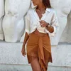 Kvinnor kjol Fringed High-Waisted Mini Skirt samlad detalj Tassel Hem Back Zip Stängning Casual Chic Kvinna Kjolar 210730