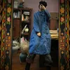 Johnature Blue Китайский стиль платья женщины весенние халаты стойки кнопки льняны с длинным рукавом старинные женские ткани мягкое платье 210521