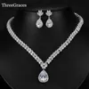 ThreeGraces Classic Double Marquise Shape Cubic Zircon Flower Drop Pear Necklace Earrings Engagement Jewelry Set For Women JS188 H1022