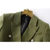 Fall Women's Classic Design European and American Army Green Button Blazer Slim Casual Solid Color High Quality Jacket 210527