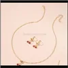 Earrings & Drop Delivery 2021 Earring Necklace Jewelry Sets Cherry Leaf Shape Pendant Red Crystal Setting Gold Color Plated Metal Chain Fro W