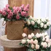Bouquet de roses artificielles, peinture à l'huile à 9 têtes, décoration de salon, fleurs artificielles, Arrangement de fleurs simples