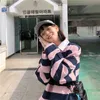 Polo Collier Sweats à capuche Femmes Sweat-shirt rayé Coréen Printemps Automne Vintage Lâche Casual Surdimensionné Top Harajuku Manches longues 210803