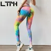 Leggings con stampa tie-dye a vita alta sport donna fitness plus size Corsa Palestra Bodybuilding Elasticità pantaloni Primavera 210427