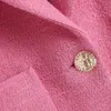 Mulheres moda tweed casual colhido textura rosa blazer bolsos de verão único breasted curto blazer jaqueta casaco tops 210521