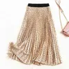 1women High Waist Pleated Skirts Woman Spring Casual Elegant Dots Print Long Skirt for Women Large Swing Vintage Ins 210514