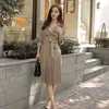 Hohe Qualität Herbst und Winter Zweireiher Korea Chic Kleider Frauen Elegante Langarm Plissee Damen Kleid 210520