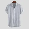 Chemises décontractées pour hommes rayé pour hommes été col montant à manches courtes grande taille Chemise Camisa Masculina Chemise Homme