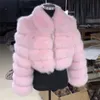 女性のフェイクの毛皮コート長袖模造毛偽造ファッション冬のジャケットブラックショートオーバーコート4xl 210513