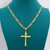 Real 10k Yellow Solid Fine Gold GF Jesus Crucifix Charm Big Pendant 55*35mm Figaro Chain Necklace 24" 600*6mm6407366