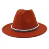 Wełna filcu Szeroki Brim Kapelusze Fedory z Pearl Band Women Pearl Top Hat Formalny Moda Jesień Zima Panama Styl Trilby Filc Cap