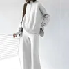 Höst Vinter Enkel Solid Office Lady Set Lös Varm Strikkad Outfit Fashion Turtleneck Pullover och Wide Leg Pants Suit 210930