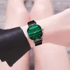 1 комплект браслет кварцевый водонепроницаемый павлин зеленый камень шаблон мода повседневная ультратонкий ремешок из нержавеющей стали женские часы 210527