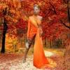 2021 Sexy One-Shoulder Orange Prom Dresses Long Black Girl's Abend Party Gowns Robe de Soirée Mariage
