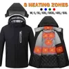 Smart Electric Heat Jacket Outdoor Sports Coat Winter Coat med Cap och M-5XL USB Electric 8 Area Värme Väst Varma kläder 211120