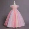 2024 Sequins Pink A Line Flower Girls' Dresses O Neck Party Kids Prom Princess Pageant Evening Gowns First Holy Communion Birthday for Wedding Cooktail Gown