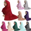 Bomull Jersey Muslim lång halsduk med pärlor Kvinnor Modal Headscarf Islamic Hijab Wear Arabic Rectangular Headwrap Lady Shawl