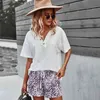 Sweatsuits de verão para mulheres duas peças moda casual esportes shorts v pescoço ternos homewear dois conjuntos 210508