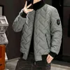 Korean Fashion Autumn Winter Bomber Jacket Men Thicken Baseball Diamond Shape Designed Stand Collar Casual 211126