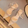 Sandales en cuir véritable talons hauts bride à la cheville chaussures pour femmes minces bout pointu mode pompes vente qualité