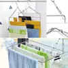 Balcony Folding Shoe Drying Rack Clothes Airer Stainless Steel Laundry Hook Clip D0AD Hangers & Racks