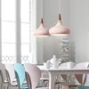Nordic Ahşap Kolye Işıkları Renkli Alüminyum Lamba Gölge E27 Sarkıt Yemek Odası Ev Aydınlatma Armatürü Için