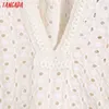 Tangada Women Retro Embroidery Romantic High Quality Shirt Hollow Out V Neck Chic Female Shirt Tops 6Z120 210609