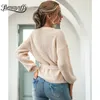 Sexy V-Neck Wrap Dzianiny Sweter Kobiety Jesień Zima Casual Moda Streetwear Kobieta Bandaż Pullover Swetry 210510